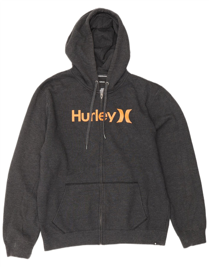 HURLEY Pull à capuche zippé graphique pour hommes, grand gris, polyester