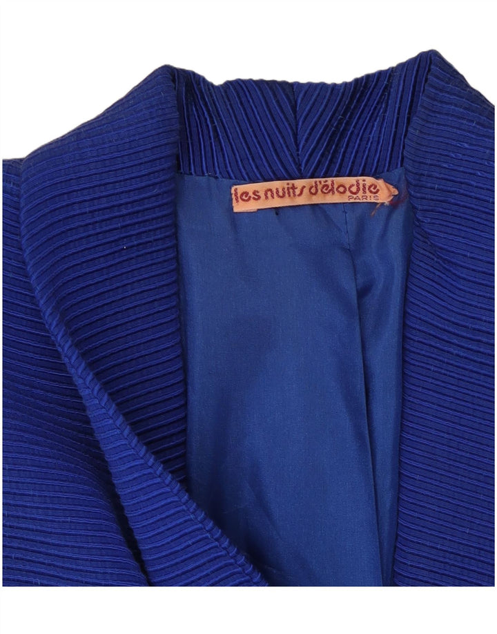 VINTAGE Veste blazer femme UK 12 Coton à fines rayures bleu moyen