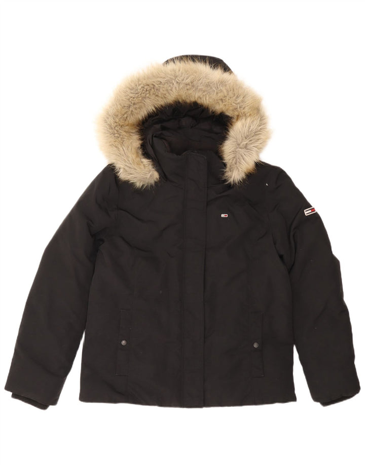 Tommy Hilfiger Veste matelassée à capuche pour femme UK 16 Large Noir Polyamide