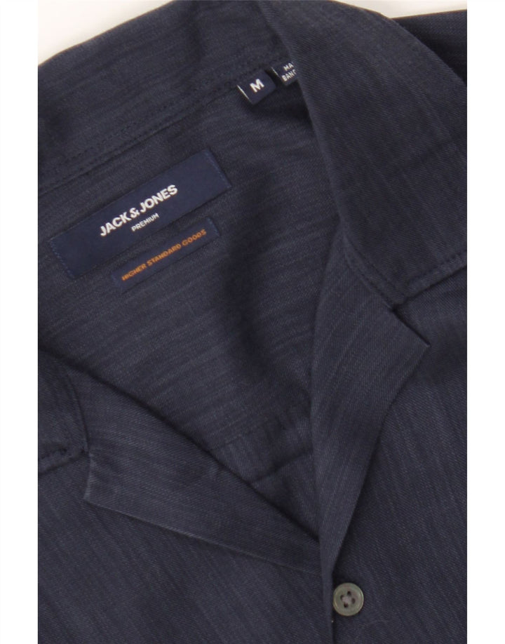 JACK & JONES Mens Short Sleeve Shirt Medium Navy Blue Lyocell Vintage Jack & Jones and Second-Hand Jack & Jones from Messina Hembry 