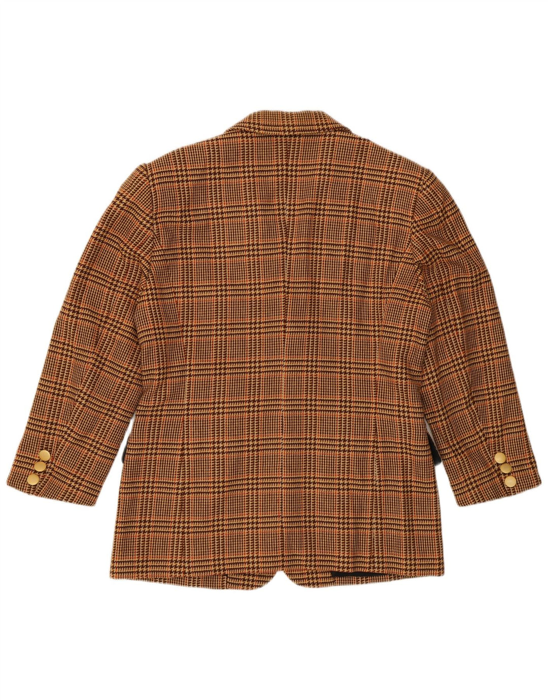 vintage Femme 3/4 Manches Blazer Veste IT 44 Pied-de-poule Brun Moyen