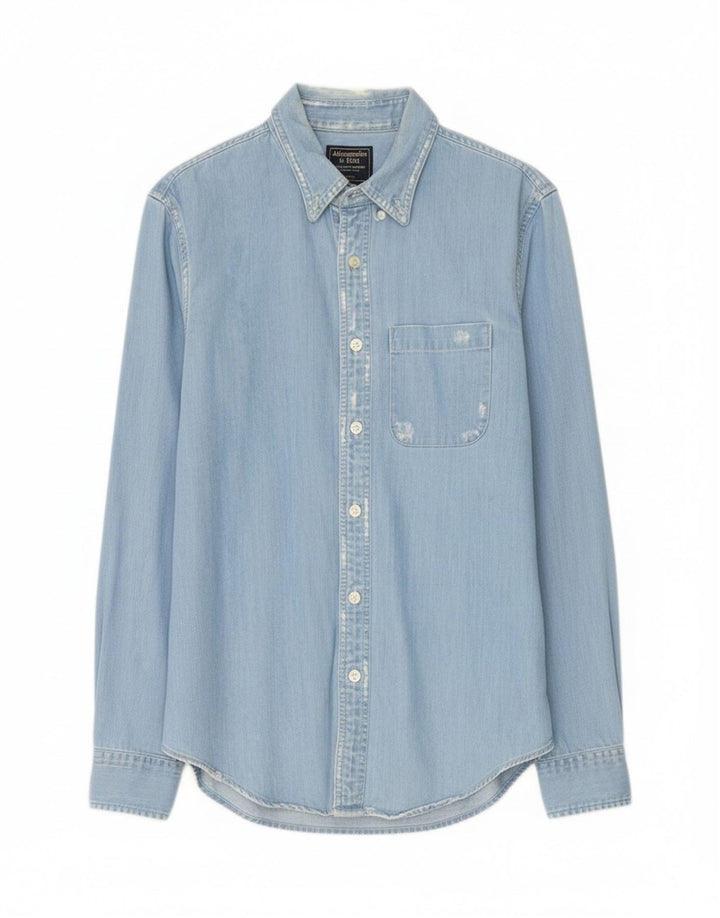 ABERCROMBIE & FITCH Mens Distressed Denim Shirt Medium Blue Cotton