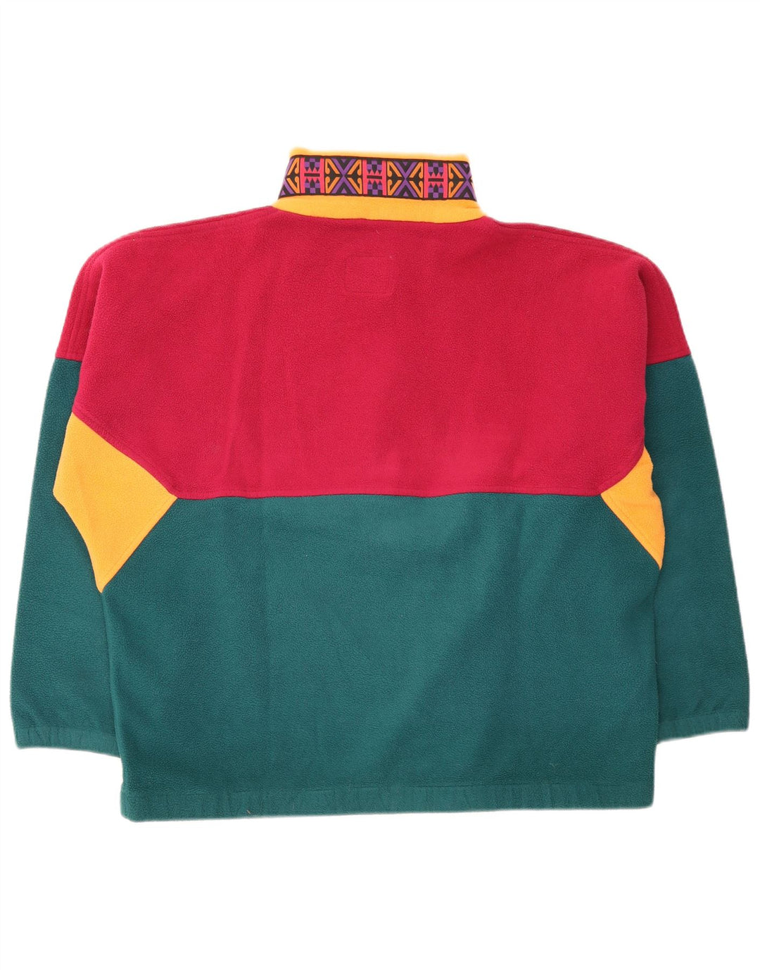 vintage Mens Button Neck Fleece Jumper Grand Multicolore Colorblock