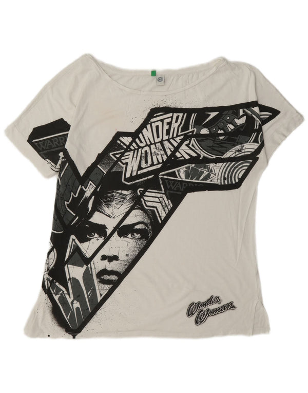 Benetton T-Shirt Graphique Femme UK 14 Coton Blanc Moyen