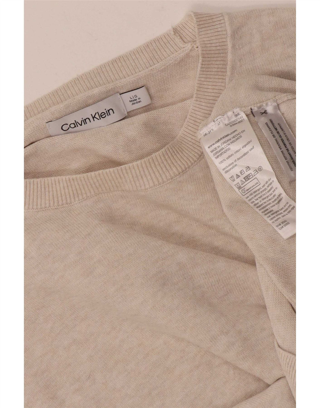 Calvin Klein Pull à col rond pour homme en coton beige Large