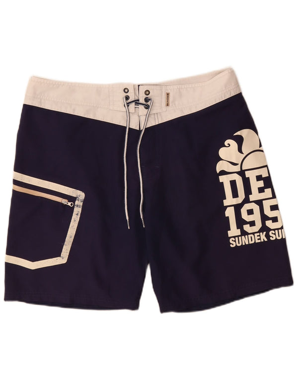 Sundek Short de bain graphique pour hommes, grand, bleu marine, colour block