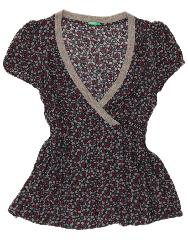 Benetton Chemisier Femme UK 10 Petit Gris Floral