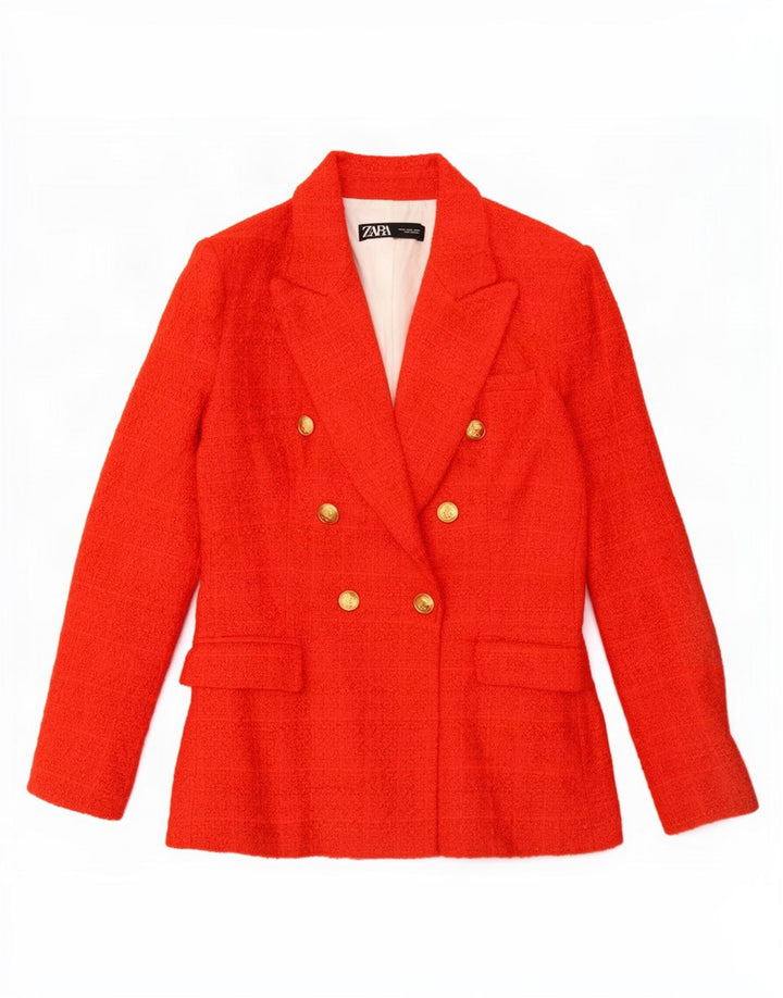 Zara Blazer croisé pour femme UK 12 en coton à carreaux rouge moyen