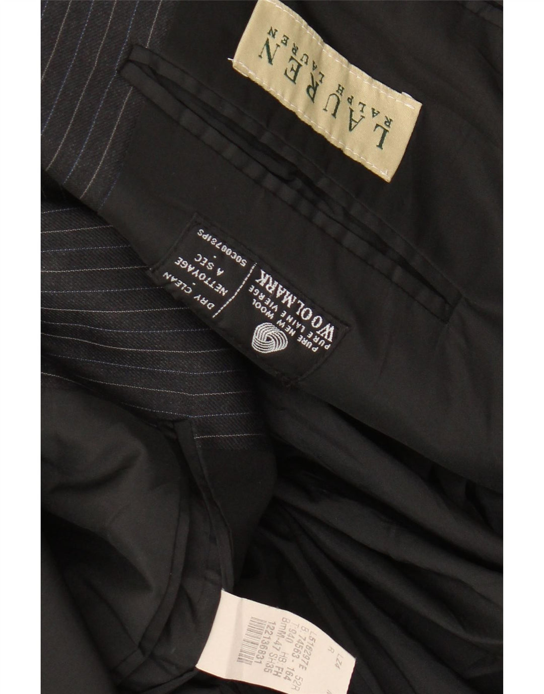 Ralph Lauren Veste blazer à 2 boutons pour homme UK 42 XL en laine à fines rayures noires