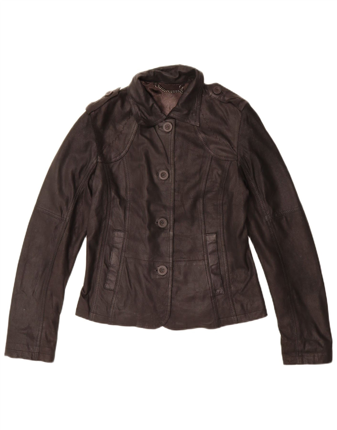 Lapo Galleri Veste en cuir militaire pour femme UK 10 Small Noir