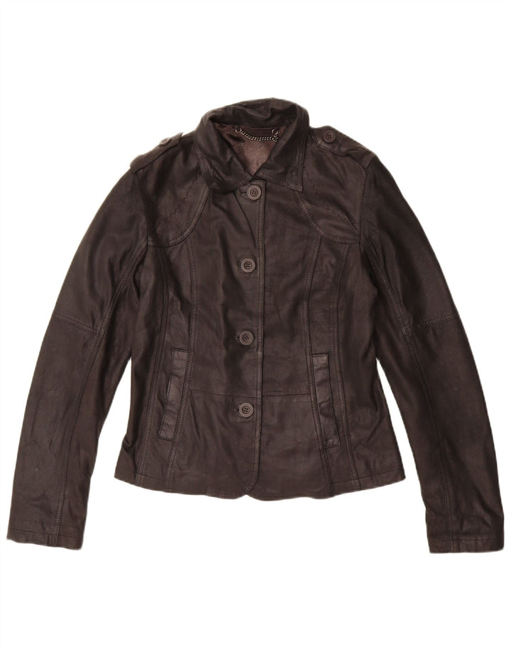 Lapo Galleri Veste en cuir militaire pour femme UK 10 Small Noir