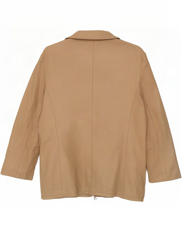 vintage Femme Surdimensionnée 3/4 Manches Veste en cuir UK 6 XS Beige