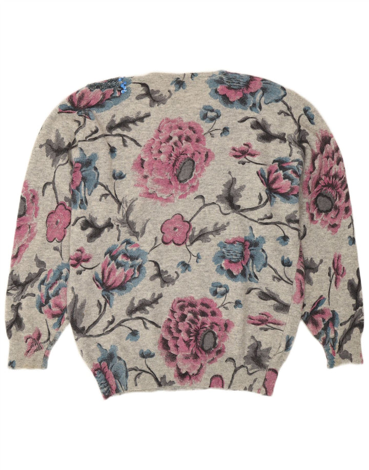 Premode Pull ras du cou pour femme UK 14 Grande laine florale grise