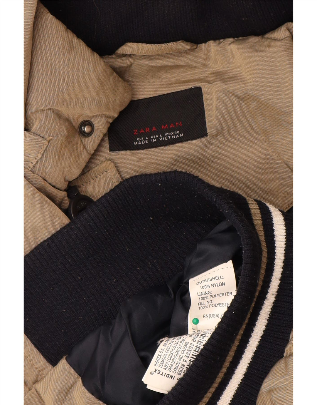 Zara Veste matelassée à capuche pour homme UK 40 Large Beige Nylon
