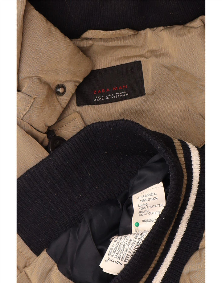 Zara Veste matelassée à capuche pour homme UK 40 Large Beige Nylon