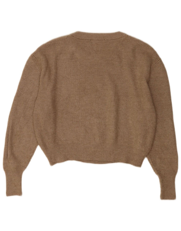 Zara Pull court surdimensionné à col rond pour femme UK 10 Petit Marron
