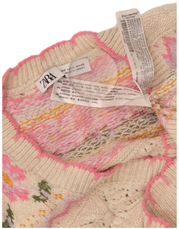 ZARA Womens Loose Fit Crop Cardigan Pull UK 10 Petit Rose Floral