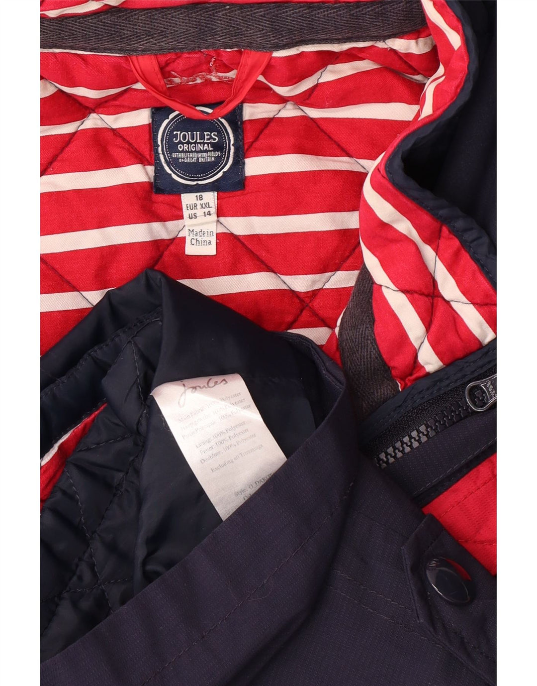 JOULES Veste coupe-vent à capuche pour femme UK 18 XL Bleu marine rayé