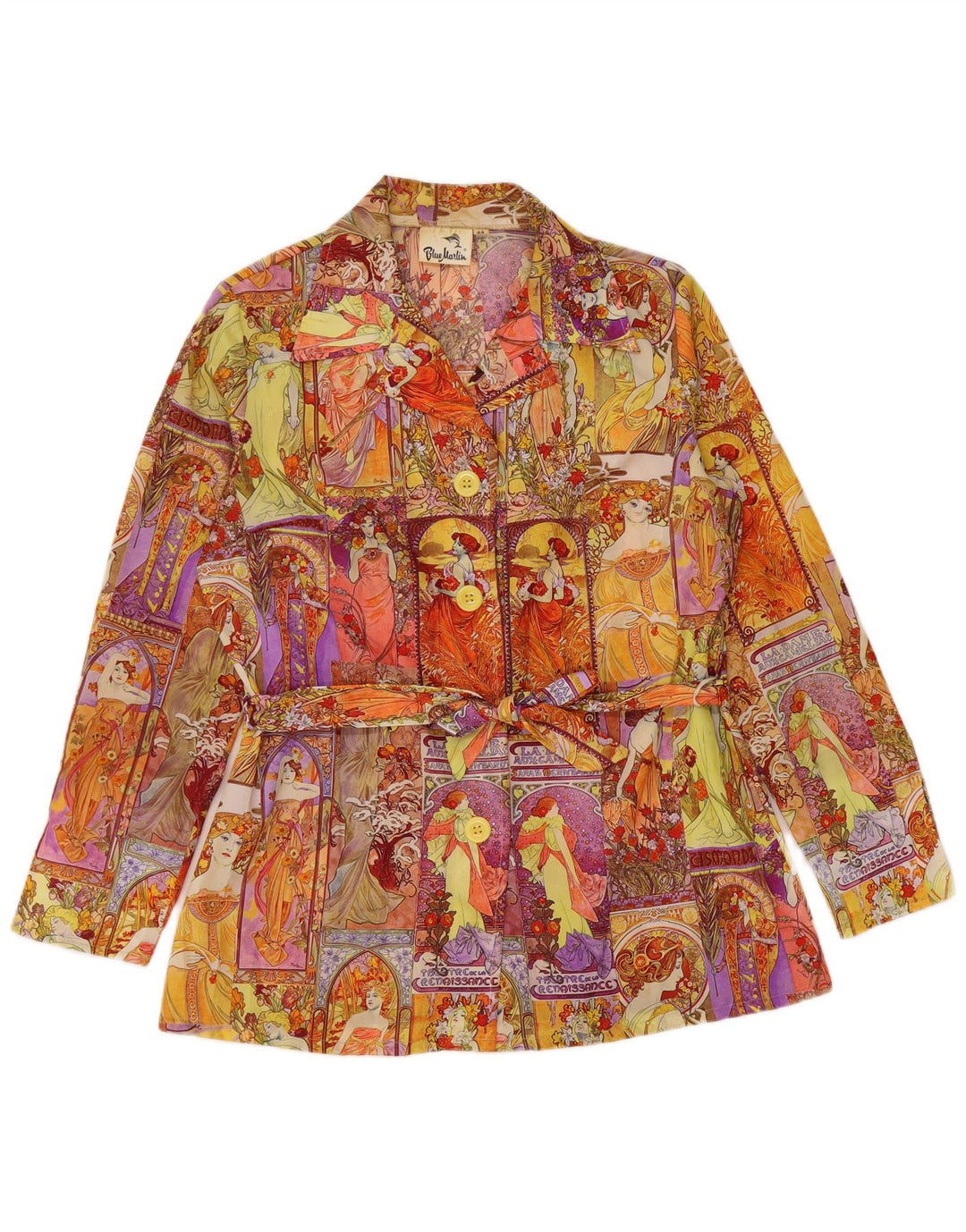 VINTAGE Veste Blazer Graphique 4 Boutons Femme IT 44 Moyen Multicolore