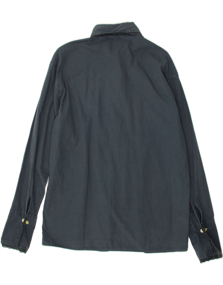 STEFANEL Womens Formal Shirt UK 16 Large Navy Blue Cotton Vintage Stefanel and Second-Hand Stefanel from Messina Hembry 