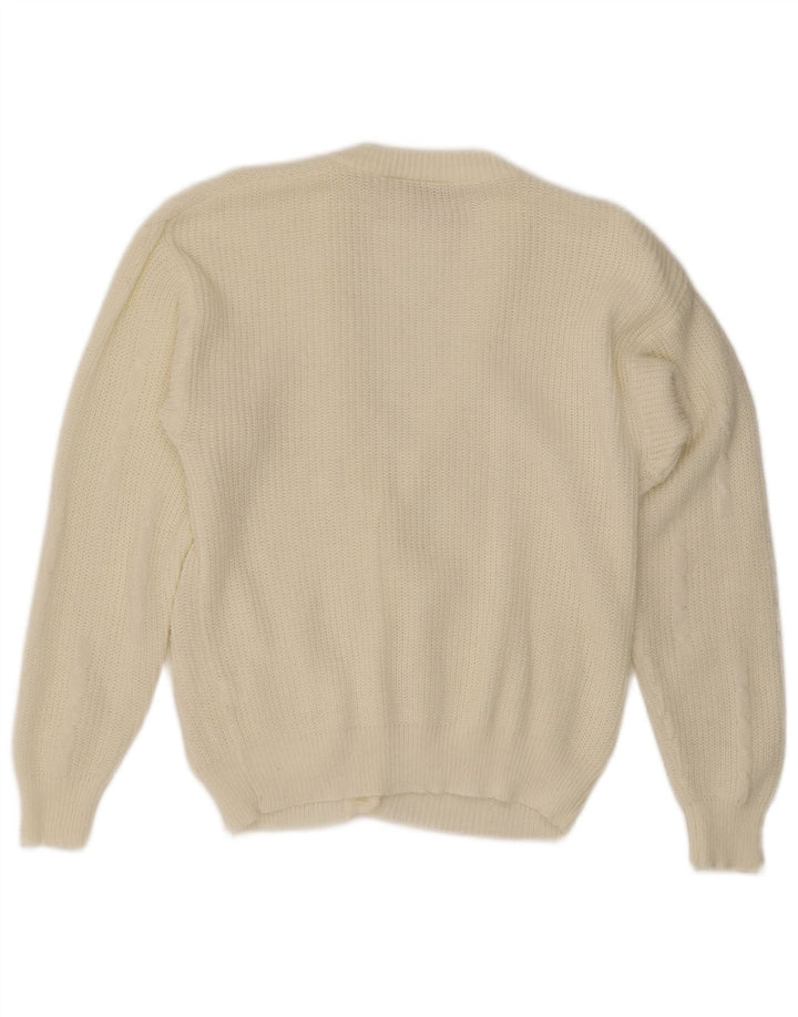 vintage Femme Cardigan Pull EU 40 Moyen Blanc Polyacrylique