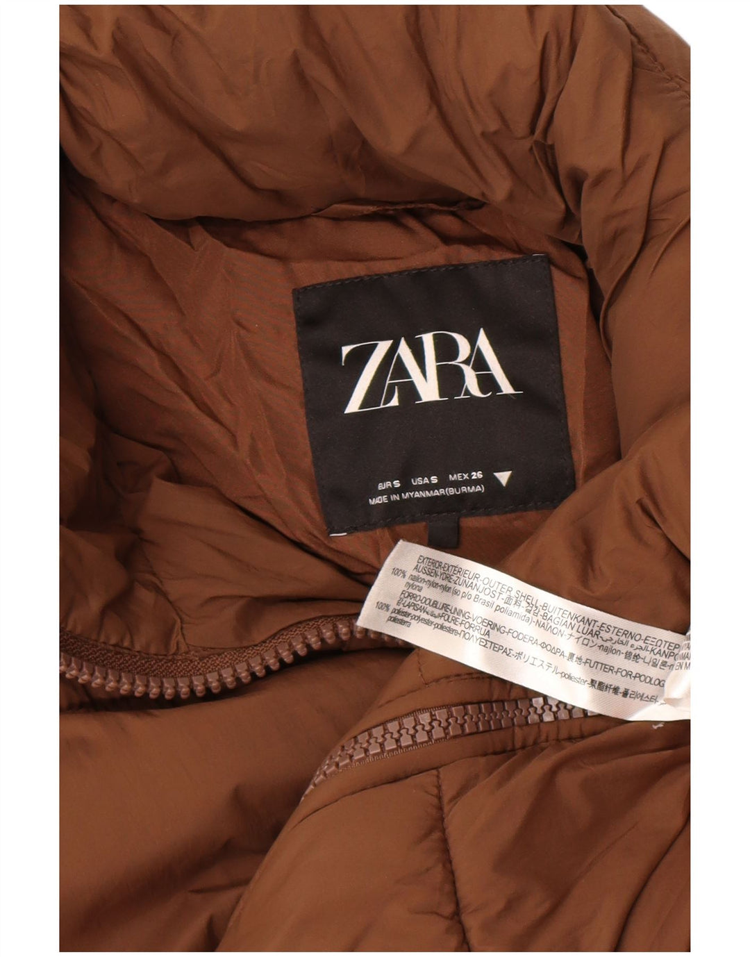 Zara Manteau rembourré surdimensionné pour femme UK 10 Petit nylon marron