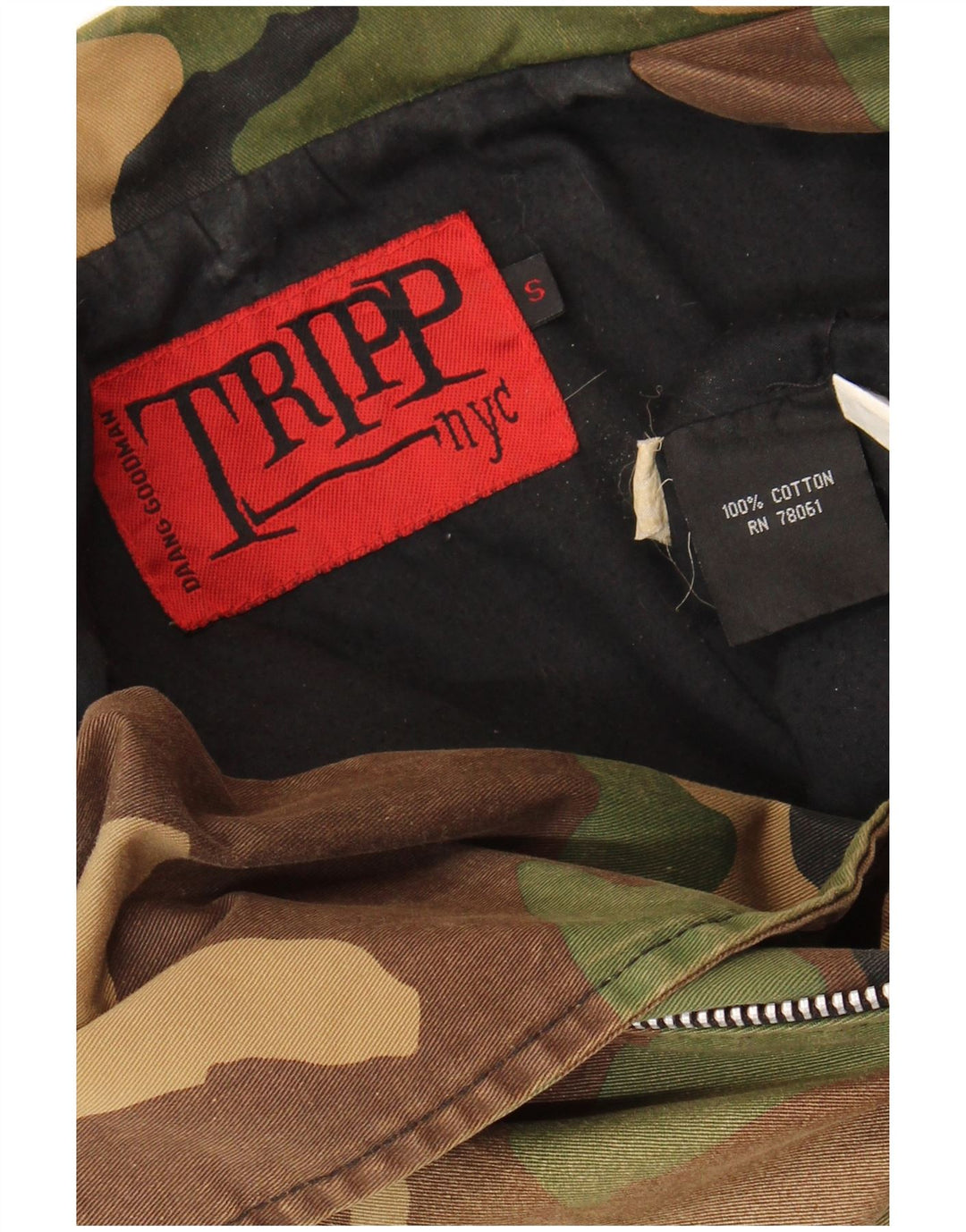 TRIPP NYC Veste militaire courte pour femme UK 10 Petit coton camouflage kaki