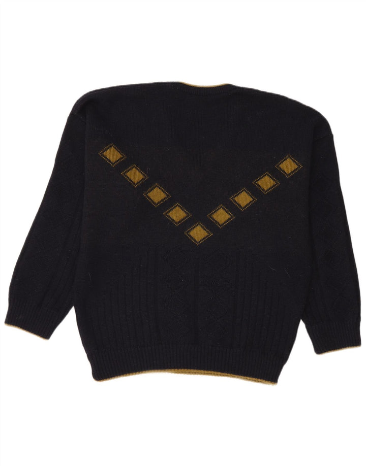 Cabrini Pull col V pour homme en laine bleu marine à losanges/diamants