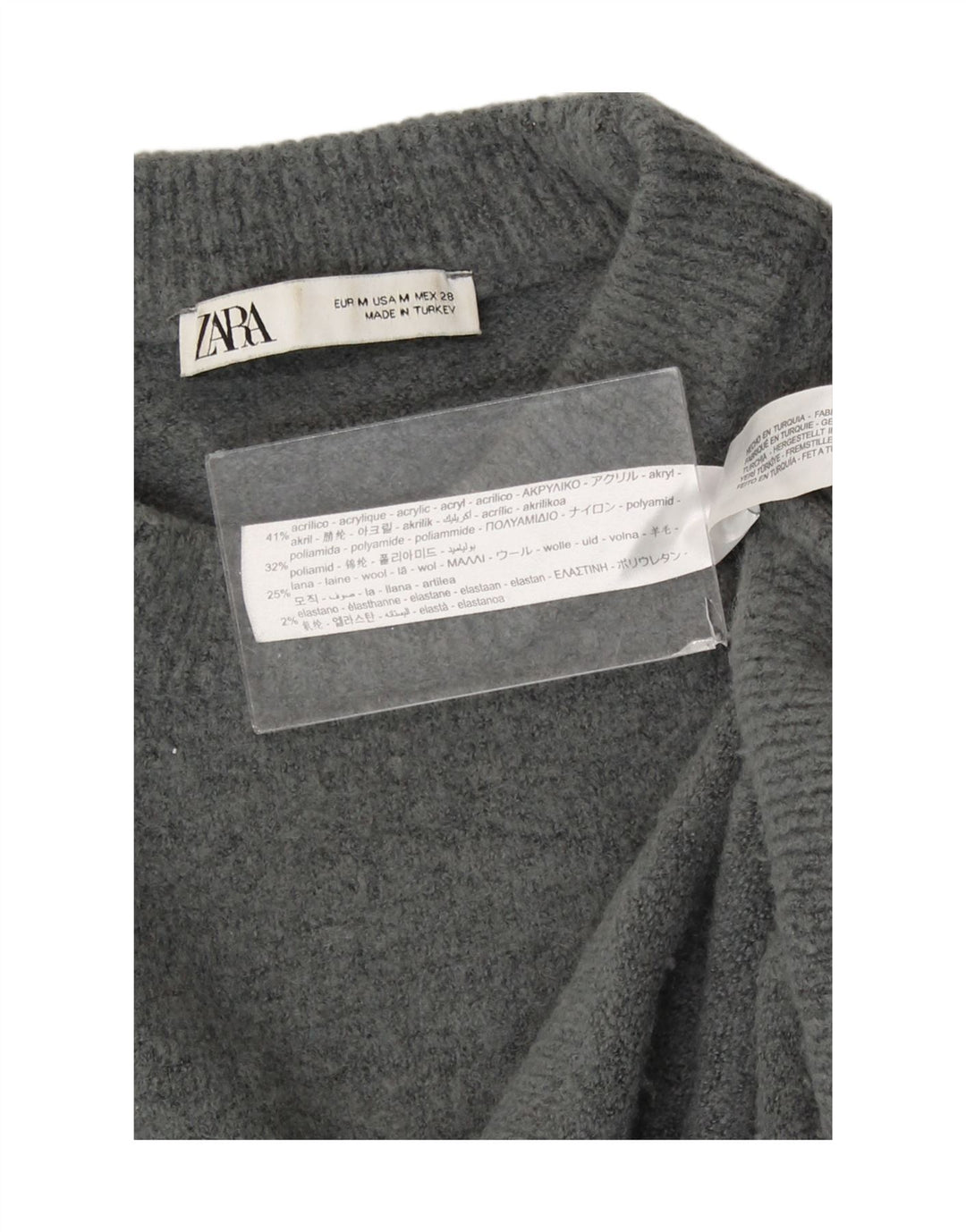 Zara Pull surdimensionné à col rond pour femme UK 14 Acrylique gris moyen