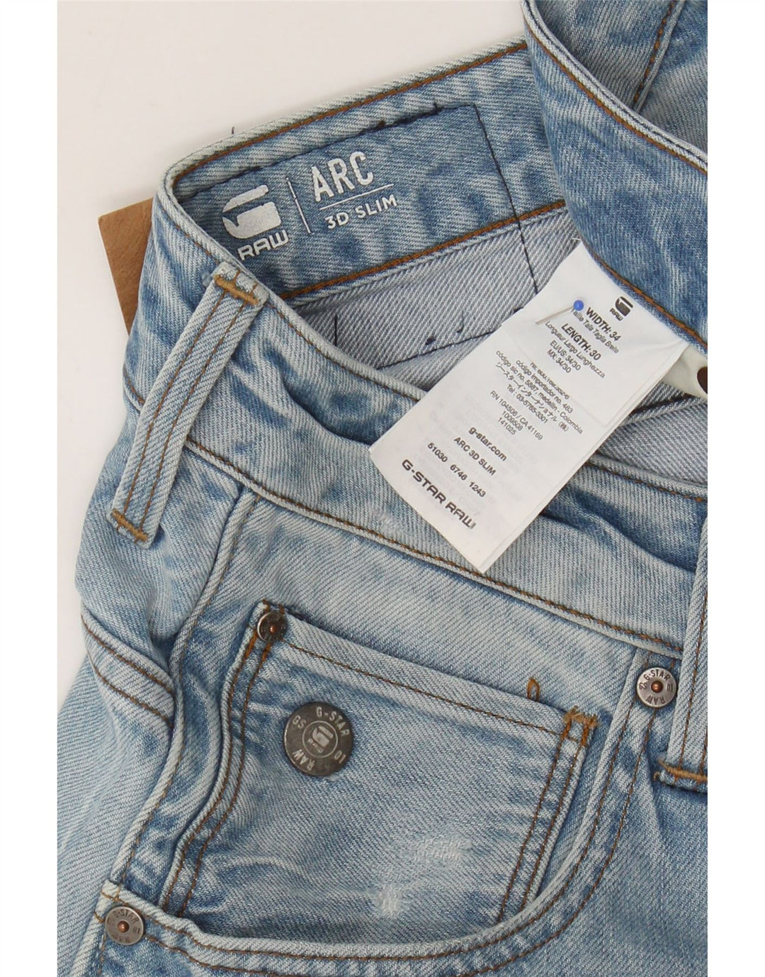 G-STAR Hommes 3D Arc Distressed Banana Slim Jeans W34 L30 Bleu Coton