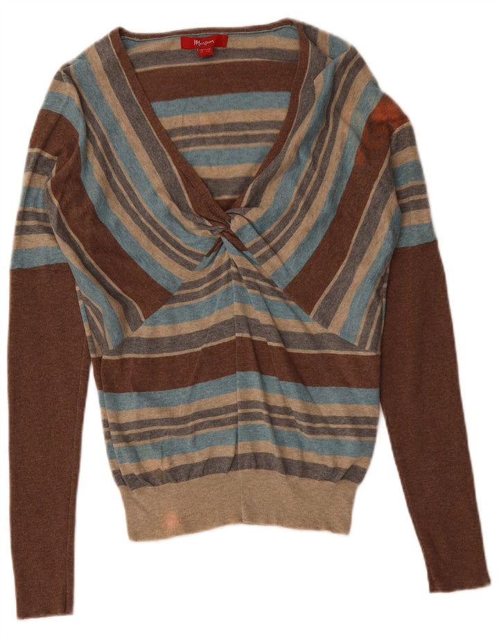 MONSOON Pull col en V pour femme UK 12 Medium Multicolore Rayé