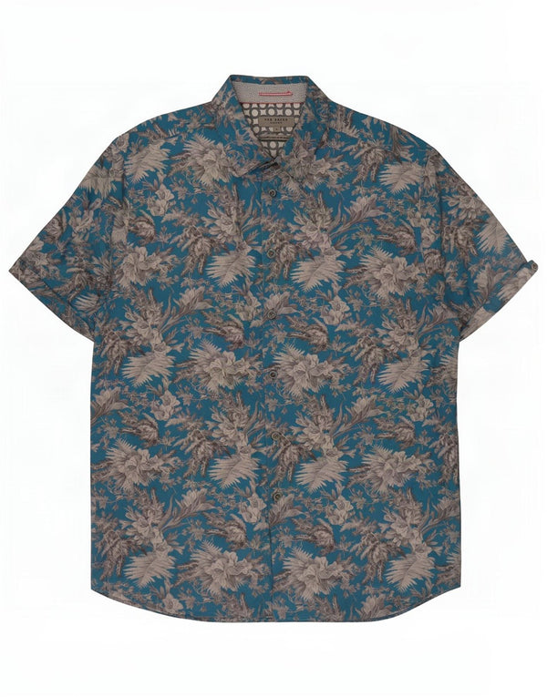 Ted Baker Chemise hawaïenne à manches courtes pour homme Taille 6 2XL Bleu Floral Coton