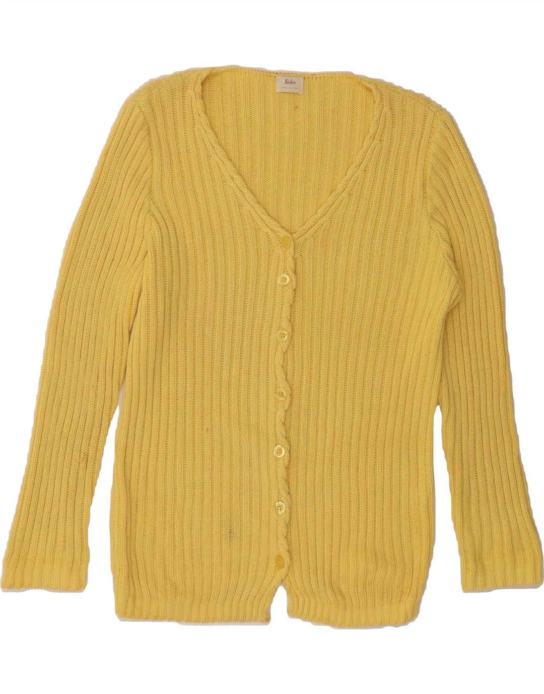 SISLEY Womens Cardigan Sweater UK 14 Medium Yellow Cotton Vintage Sisley and Second-Hand Sisley from Messina Hembry 