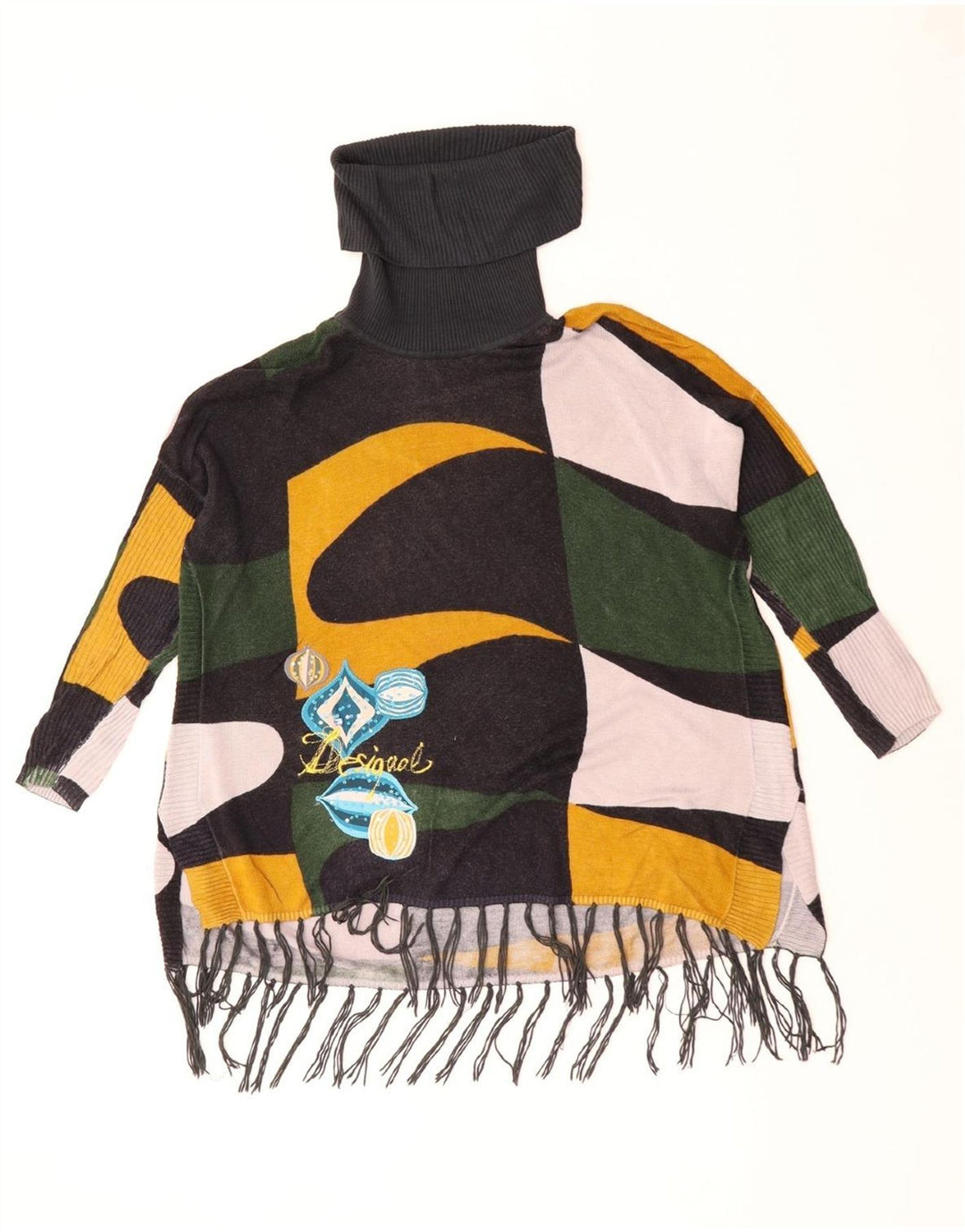 Desigual Pull col roulé pour femme UK 10 Petit Vert Géométrique