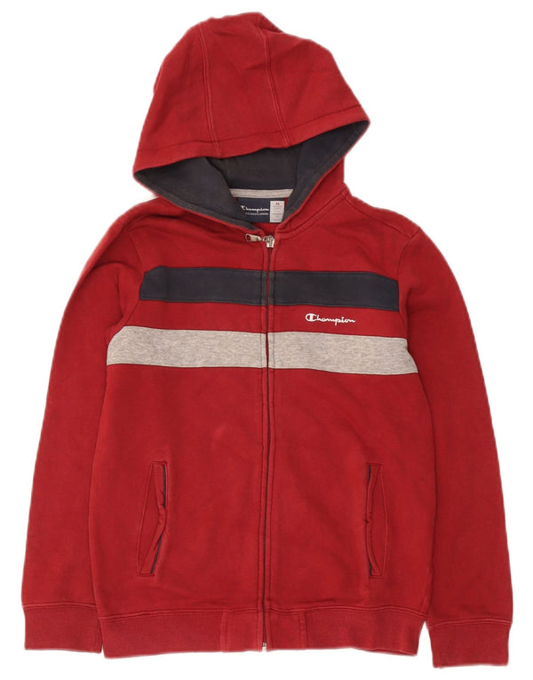 Champion Pull à capuche zippé pour garçon 9-10 ans en coton color block rouge moyen