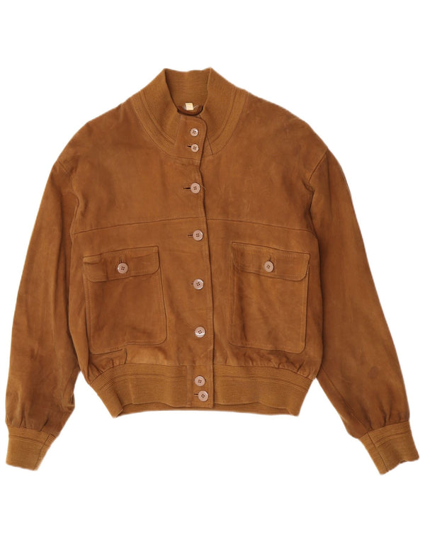 vintage Femme Veste Bomber En Daim Surdimensionnée IT 44 Beige Moyen