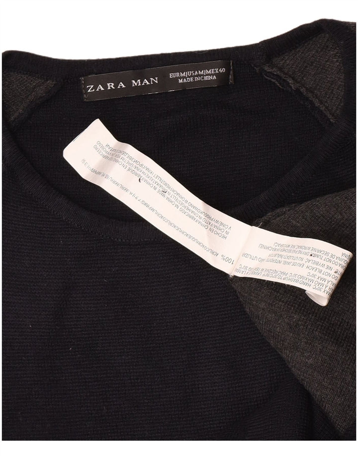 Zara Homme Top Manches Longues Bleu Marine Moyen Acrylique Colorblock