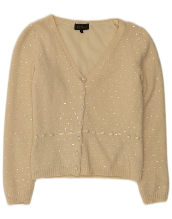 Luisa Spagnoli Pull Cardigan Femme UK 10 Petit Beige Taché