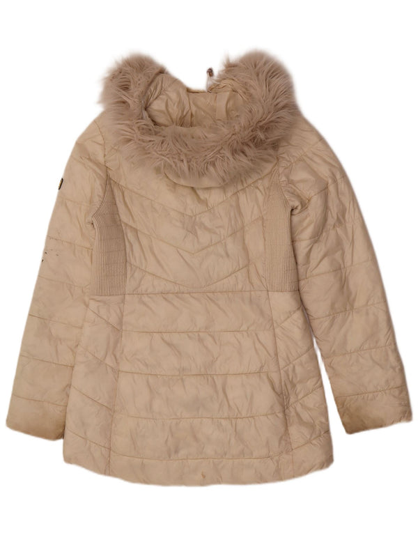 Barbour Manteau rembourré à capuche pour femme UK 10 Small Beige Polyamide