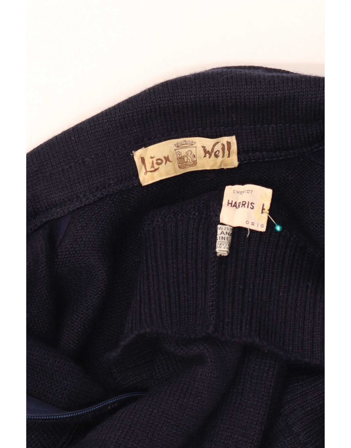 vintage Mens Full Zip Cardigan Pull Grande Laine Bleu Marine