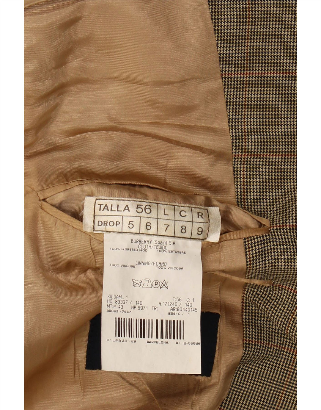 BURBERRY Mens 3 Button Blazer Jacket IT 56 3XL Beige Check Wool Vintage Burberry and Second-Hand Burberry from Messina Hembry 