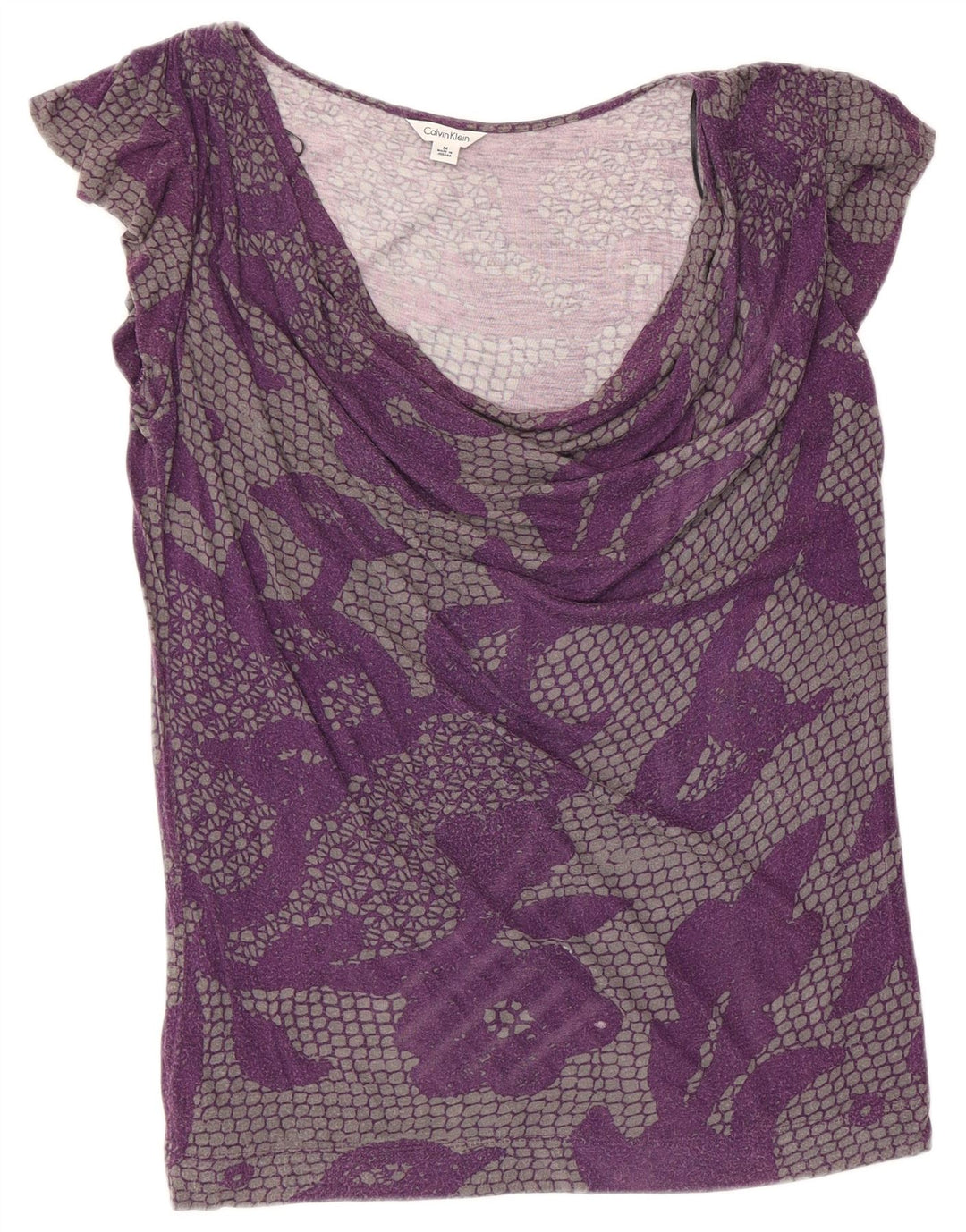 CALVIN KLEIN Chemisier Femme Top UK 12 Rayonne Florale Violet Moyen