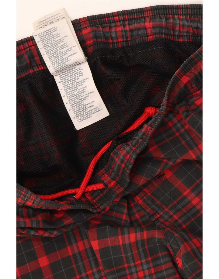 Adidas Short de sport pour homme en polyester à petits carreaux rouges