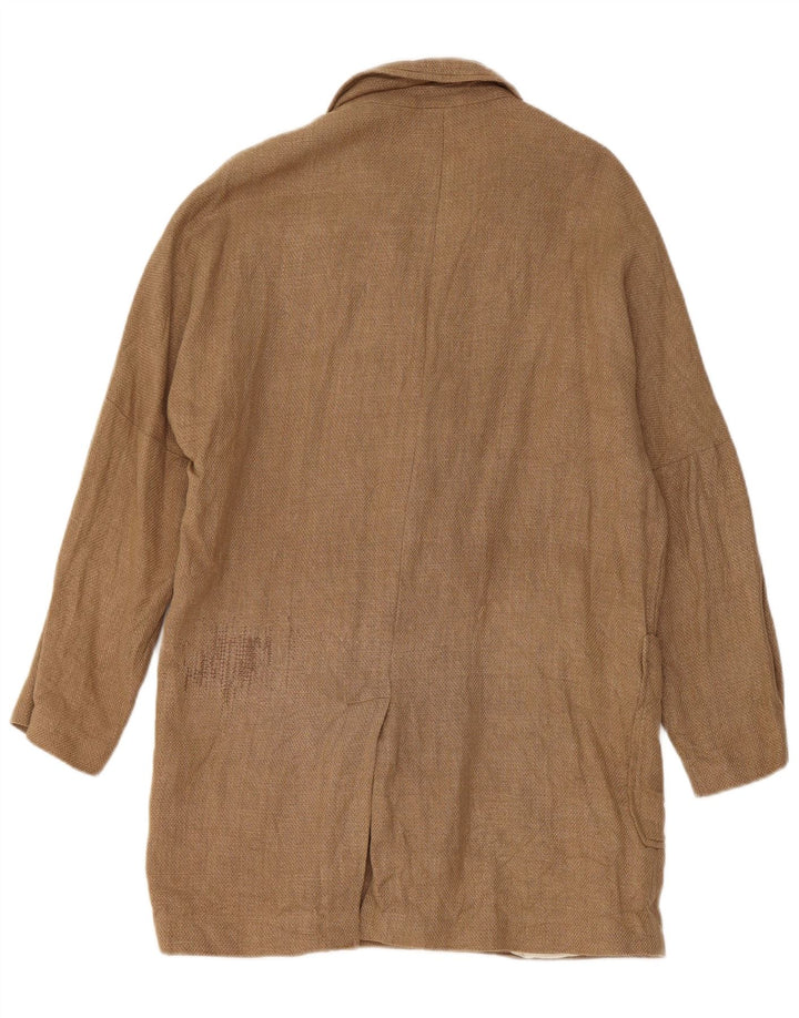 Zara Veste blazer longue à double boutonnage pour femme UK 14 Lin marron moyen
