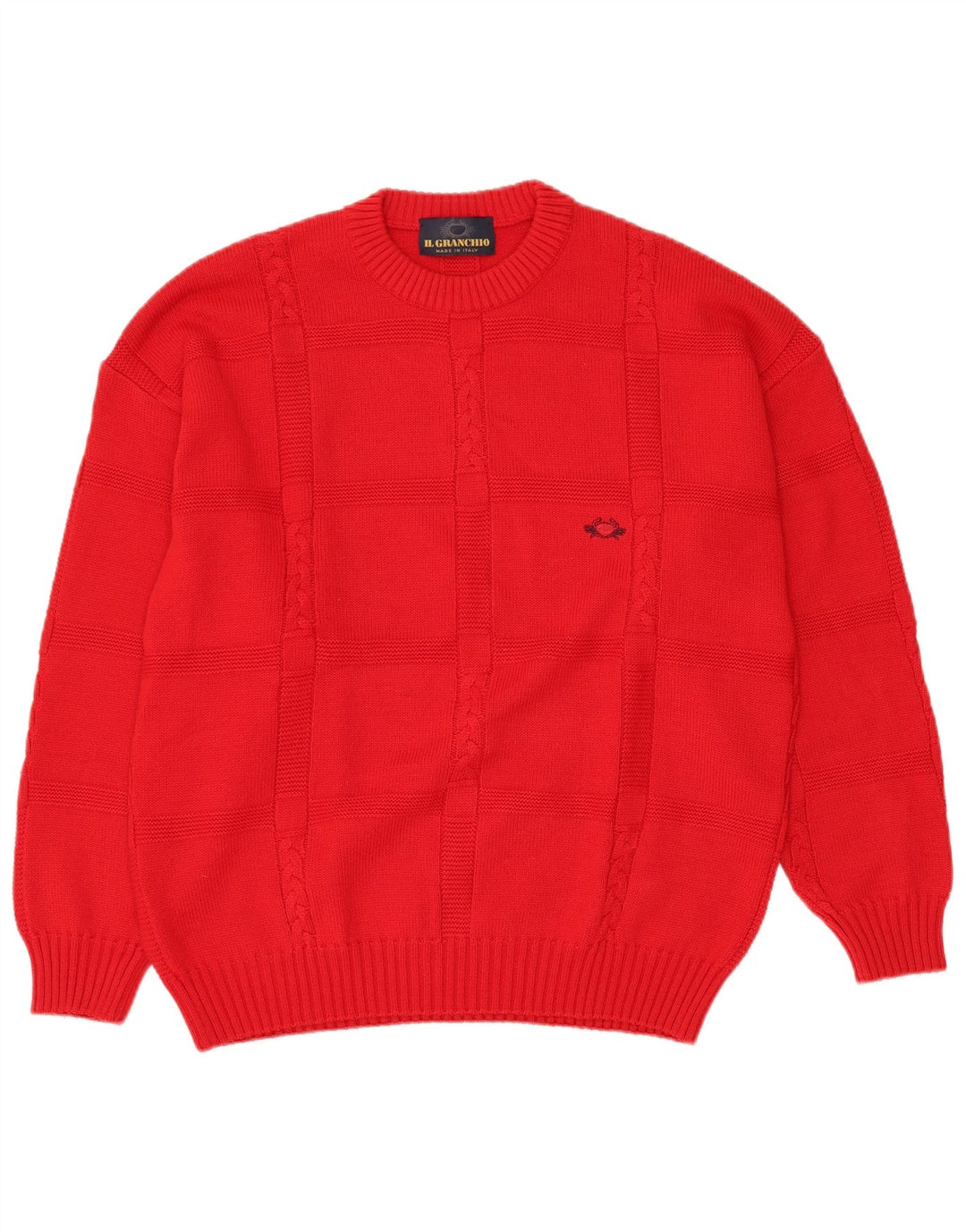 IL GRANCHIO Pull col rond homme grande laine rouge