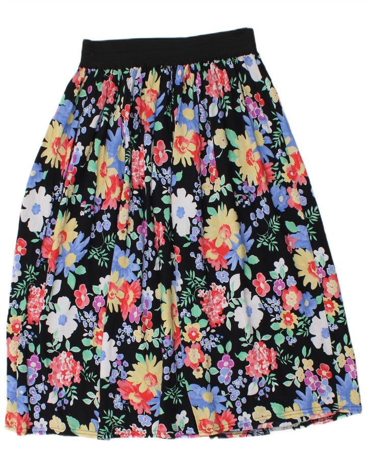 vintage Femme Midi Jupe W28 Moyen Noir Floral Viscose
