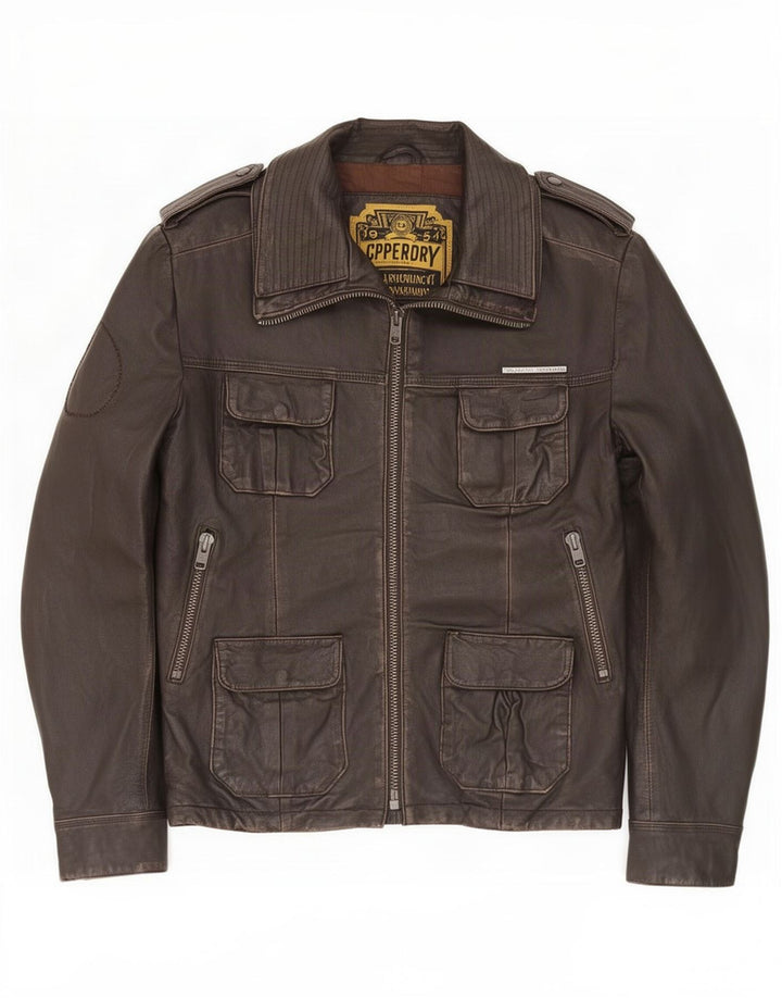 Superdry Veste en cuir militaire pour homme UK 40 Large Marron