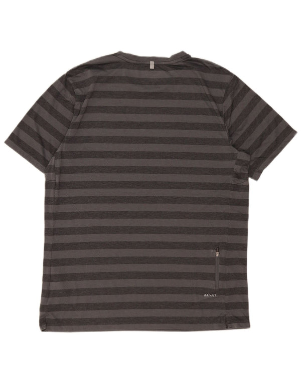 Nike Hommes Dri Fit T-Shirt Haut Large Gris Rayé Polyester