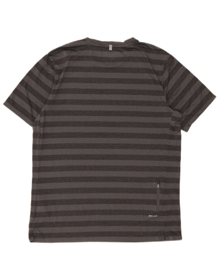 Nike Hommes Dri Fit T-Shirt Haut Large Gris Rayé Polyester