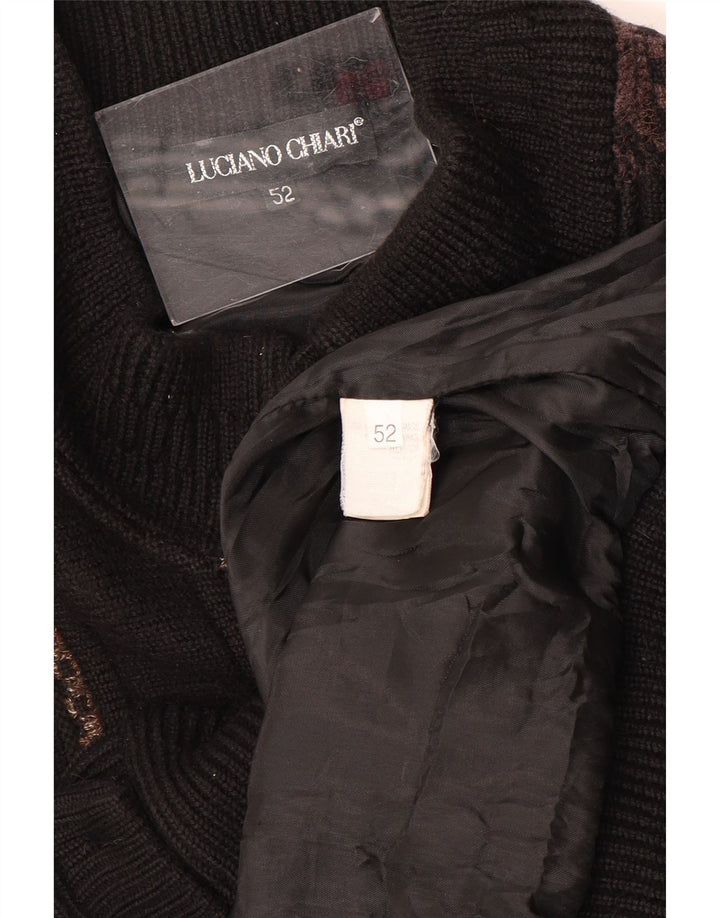 LUCIANO CHIARI Pull Cardigan Homme IT 52 Large Laine Géométrique Noir